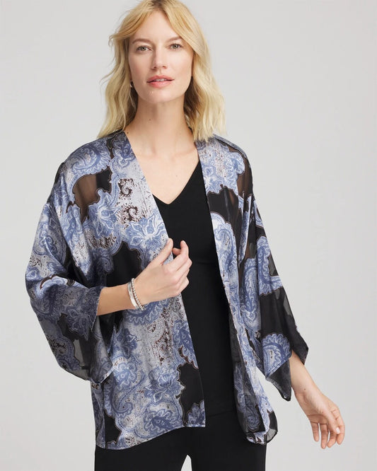 Chico's Travelers™ Collection Paisley Burnout Jacket Canyon Blue