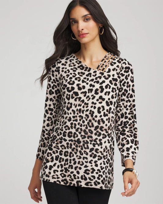 Chico's Travelers™ Animal-Print Lattice Top Deep Taupe