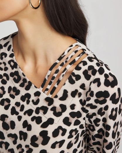 Chico's Travelers™ Animal-Print Lattice Top Deep Taupe