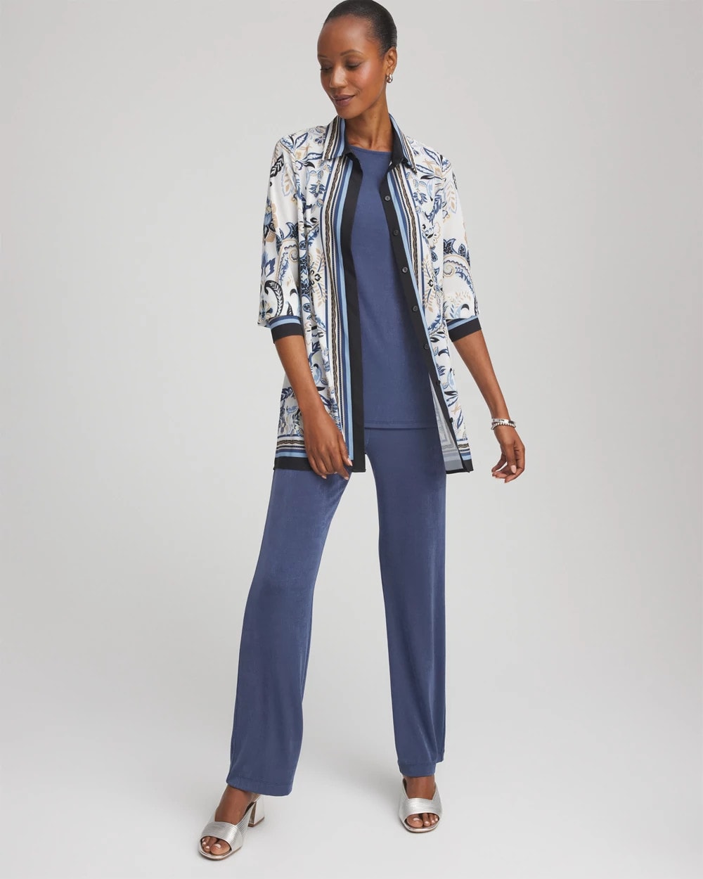 Chico's Travelers™ Collection Paisley Mesh Shirt Jacket Canyon Blue