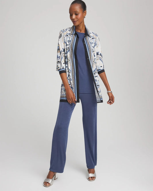 Chico's Travelers™ Collection Paisley Mesh Shirt Jacket Canyon Blue