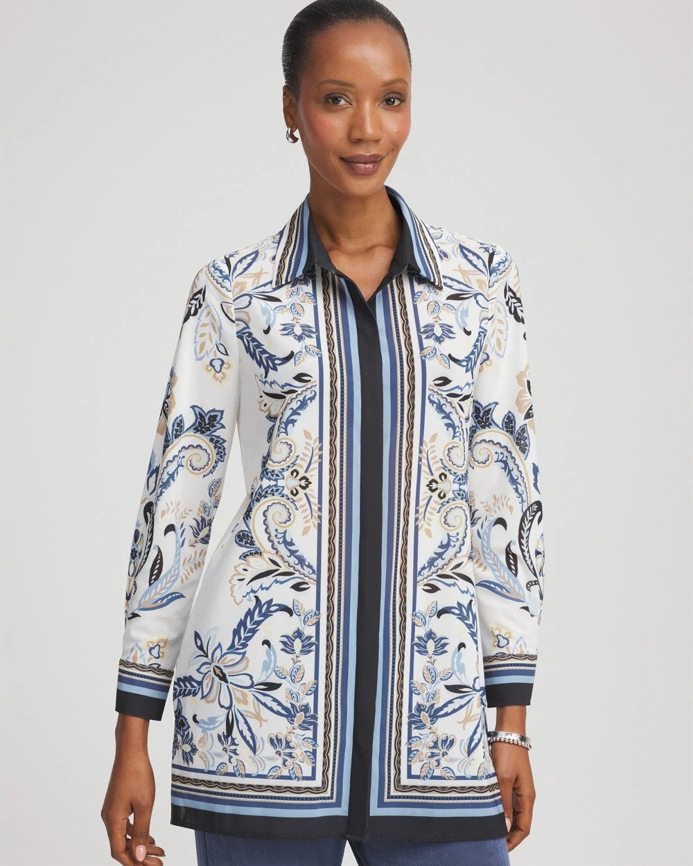 Chico's Travelers™ Collection Paisley Mesh Shirt Jacket Canyon Blue