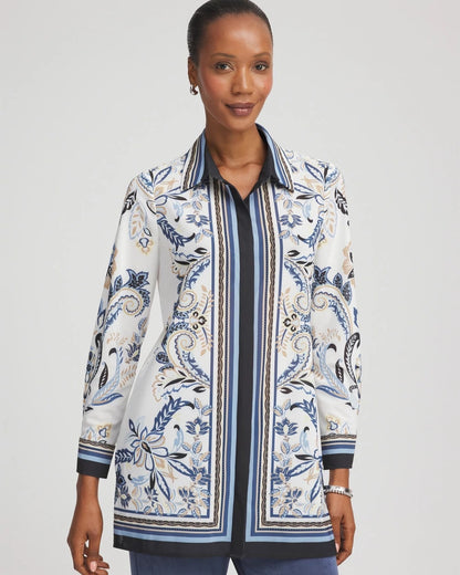 Chico's Travelers™ Collection Paisley Mesh Shirt Jacket Canyon Blue