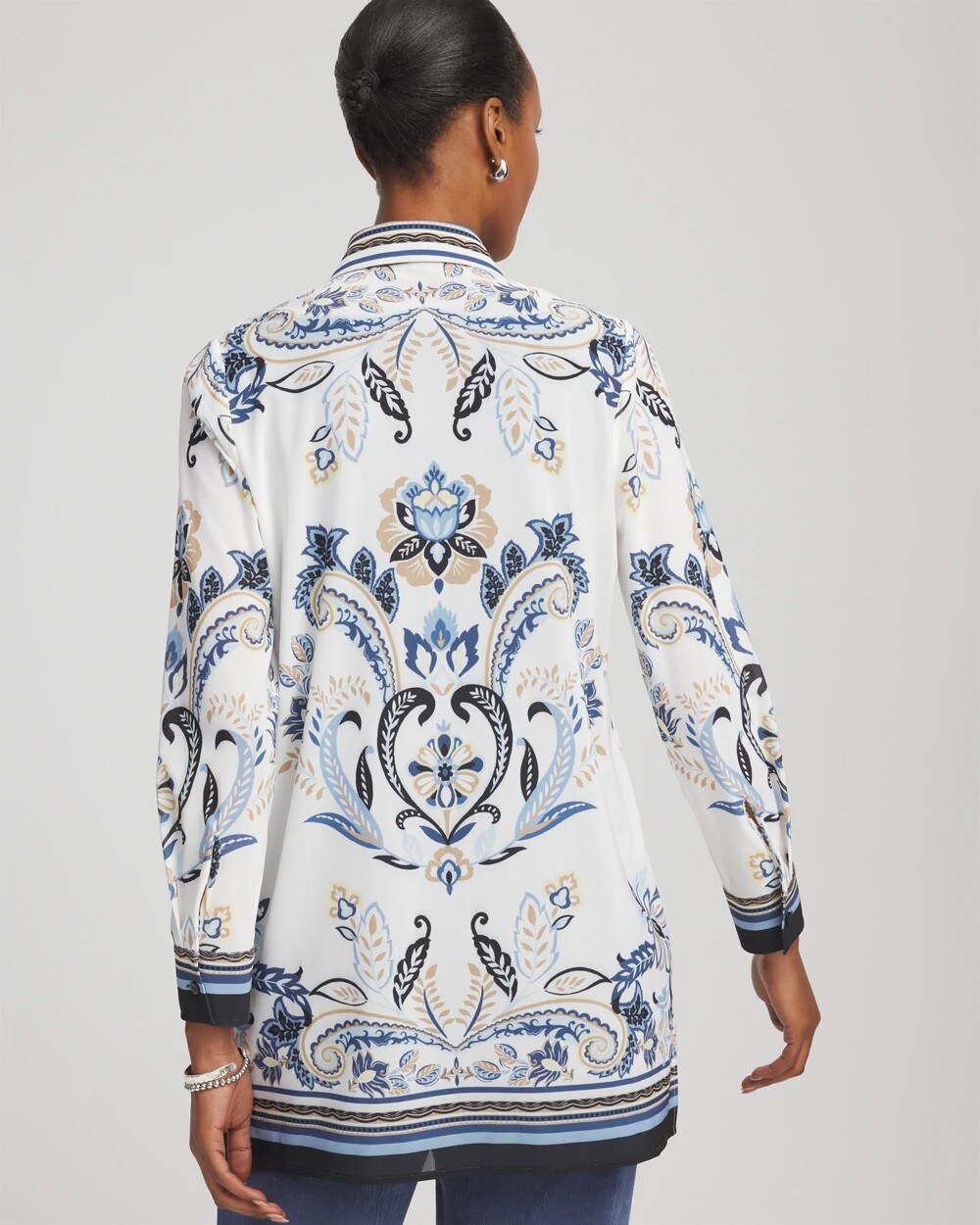 Chico's Travelers™ Collection Paisley Mesh Shirt Jacket Canyon Blue