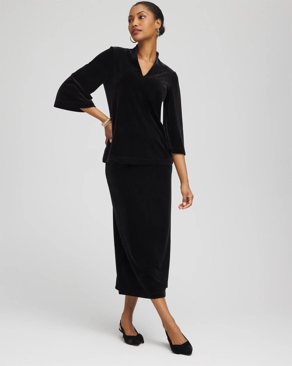 Chico's Travelers™ Velvet V-Neck Kimono Sleeve Top Travelers Black