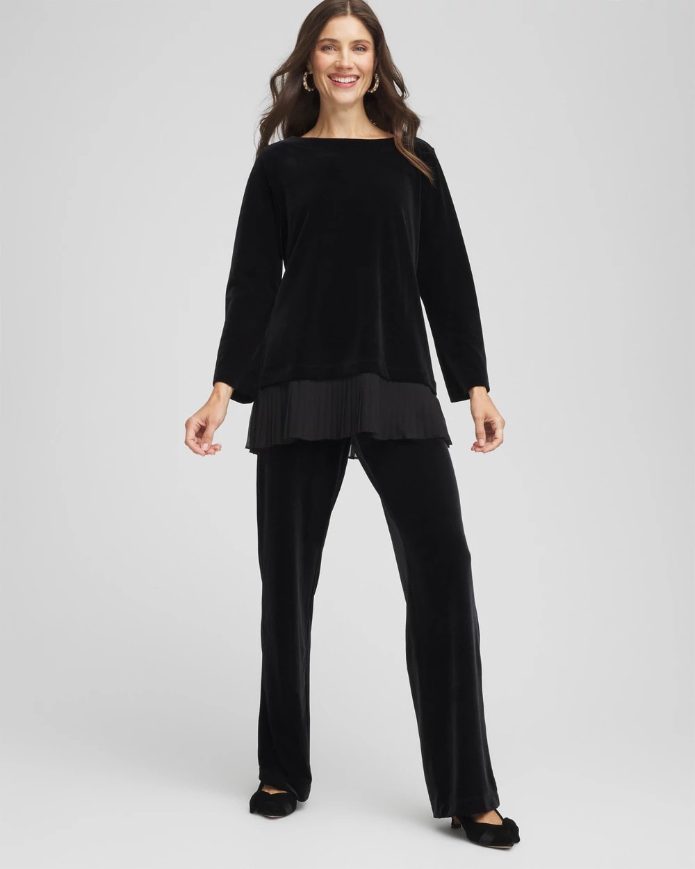 Chico's Travelers™ Chiffon Hem Velvet Tunic Travelers Black