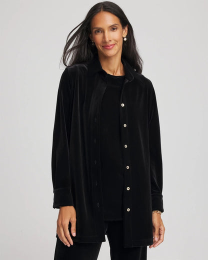 Chico's Travelers™ Velvet Button-Down Shirt Travelers Black