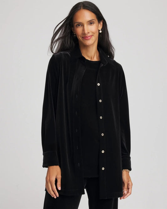 Chico's Travelers™ Velvet Button-Down Shirt Travelers Black