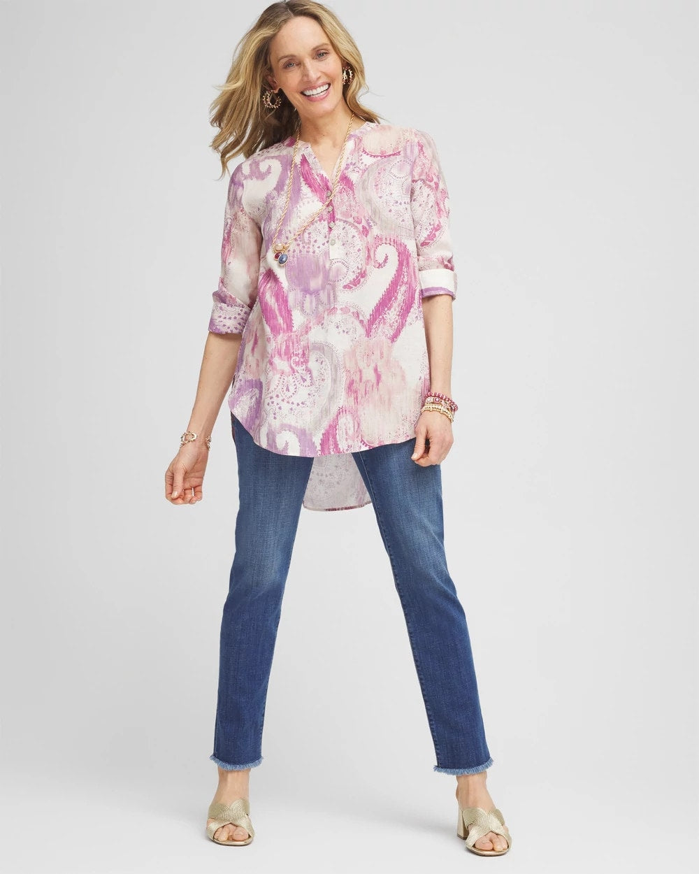 Chico's No Iron™ Multi Paisley Linen Tunic French Blush
