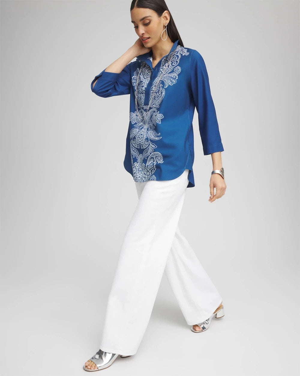 Chico's No Iron™ Paisley Buttonback Tunic Seaport