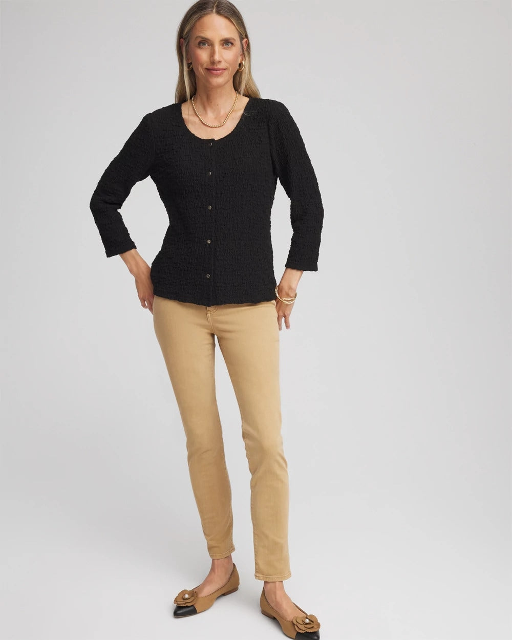 Chico's Textured Scoopneck Cardigan Black