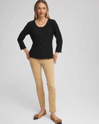 Chico's Textured Scoopneck Cardigan Black