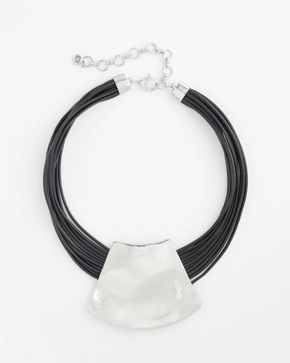 Chico's Pendant Bib Necklace Black/Silver
