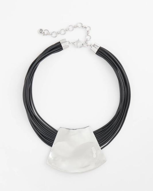 Chico's Pendant Bib Necklace Black/Silver