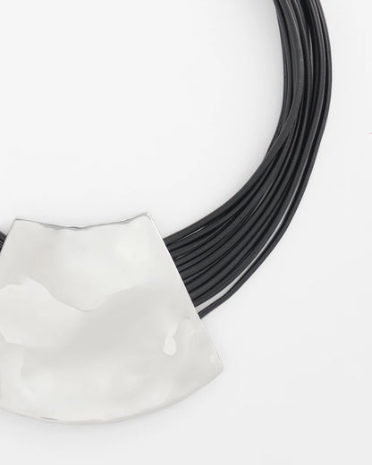 Chico's Pendant Bib Necklace Black/Silver