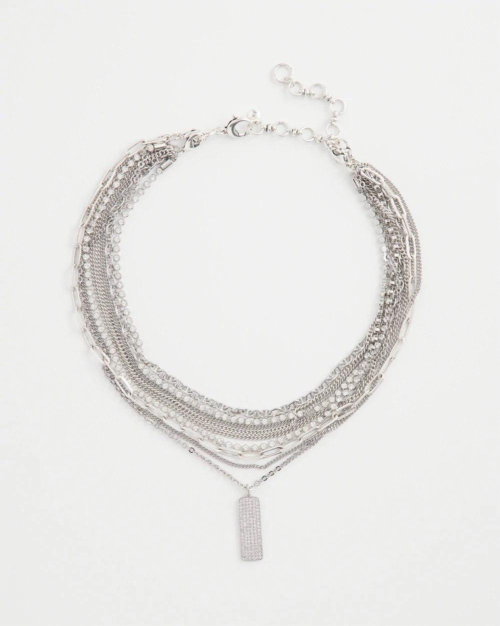 Chico's Silver Tone Pave Multistrand Necklace Silver