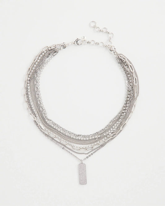 Chico's Silver Tone Pave Multistrand Necklace Silver