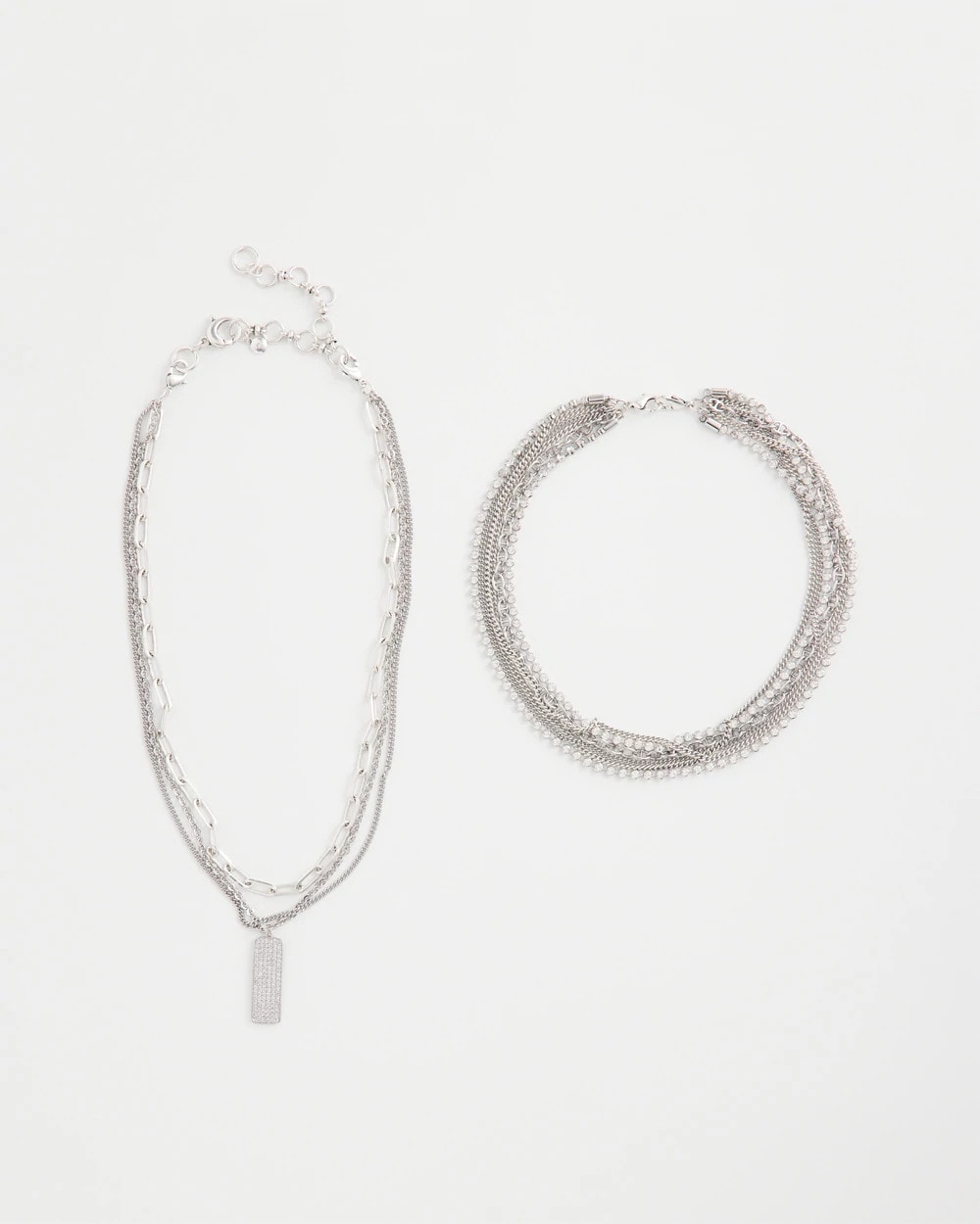 Chico's Silver Tone Pave Multistrand Necklace Silver