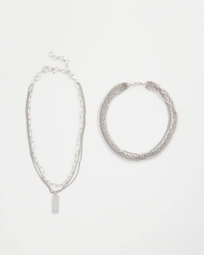 Chico's Silver Tone Pave Multistrand Necklace Silver