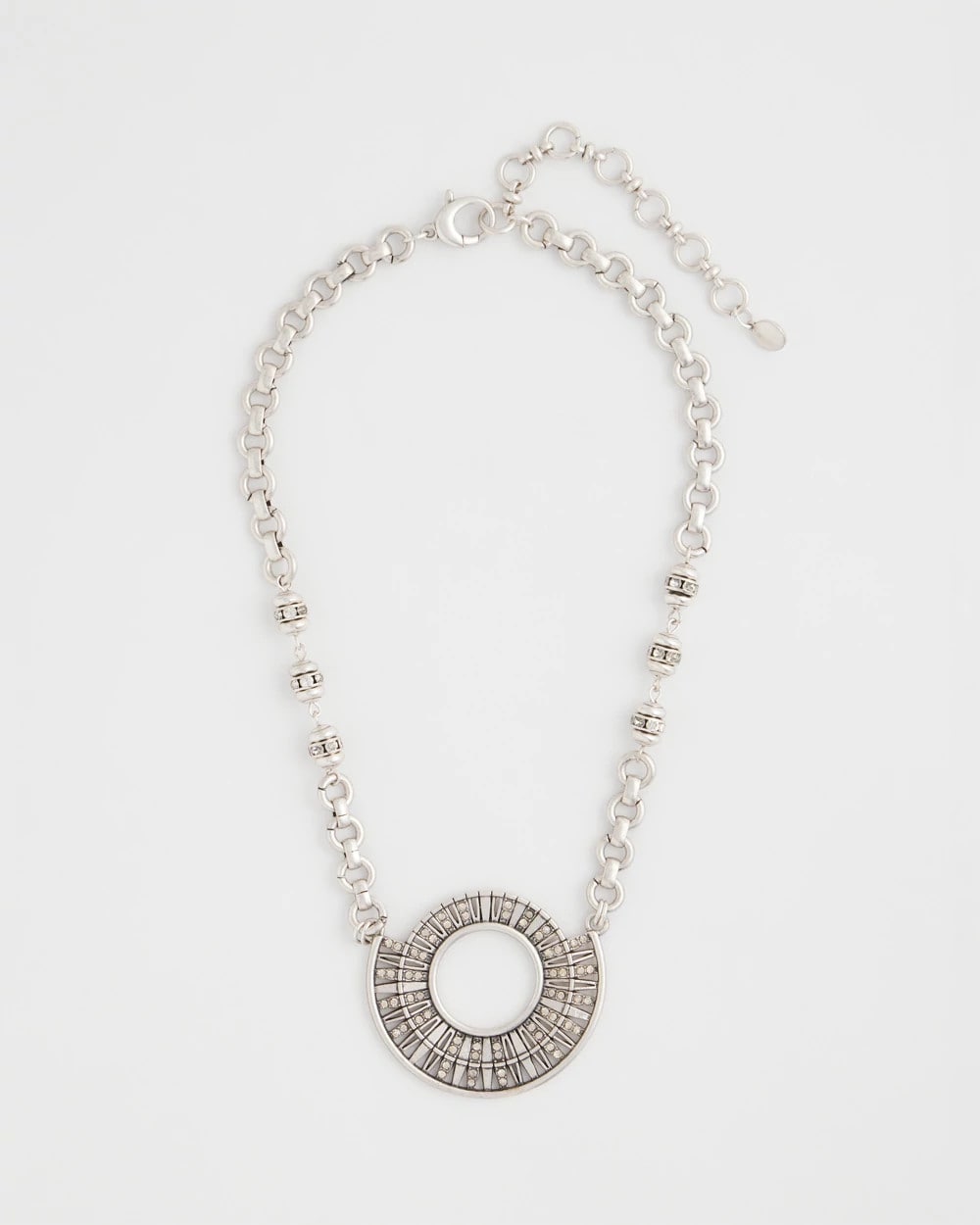 Chico's Sparkling Silvertone Circle Pendant Necklace Silver