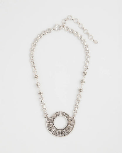 Chico's Sparkling Silvertone Circle Pendant Necklace Silver