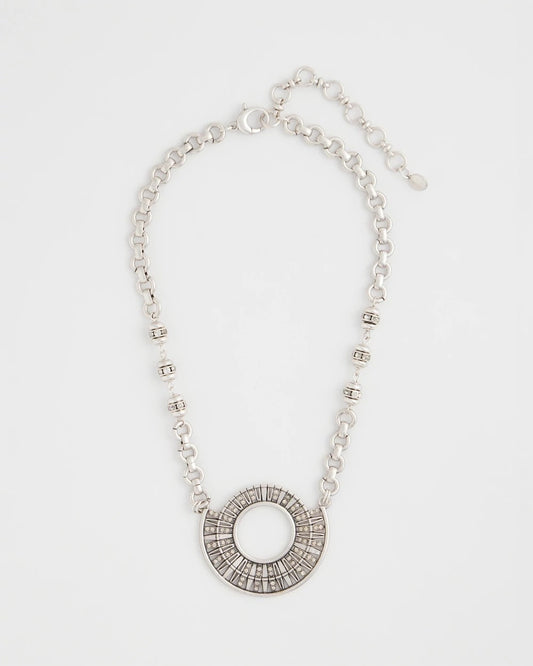 Chico's Sparkling Silvertone Circle Pendant Necklace Silver