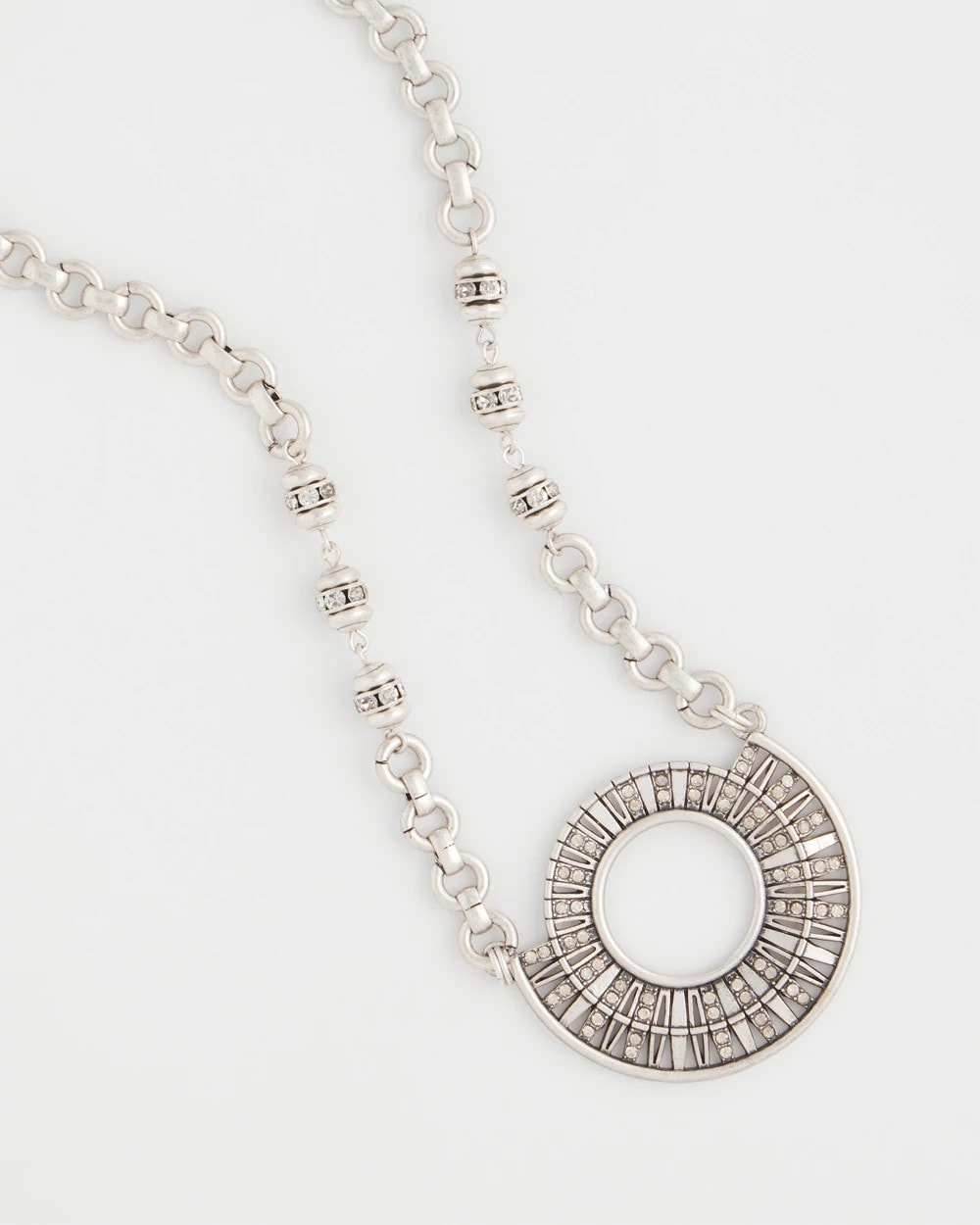Chico's Sparkling Silvertone Circle Pendant Necklace Silver