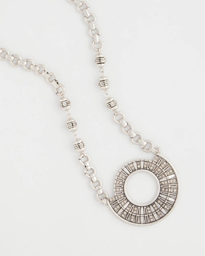Chico's Sparkling Silvertone Circle Pendant Necklace Silver