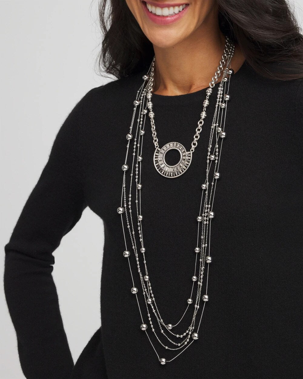 Chico's Sparkling Silvertone Circle Pendant Necklace Silver