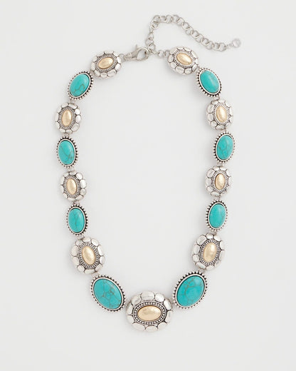 Chico's Turquoise Mixed Metal Collar Necklace Turquoise