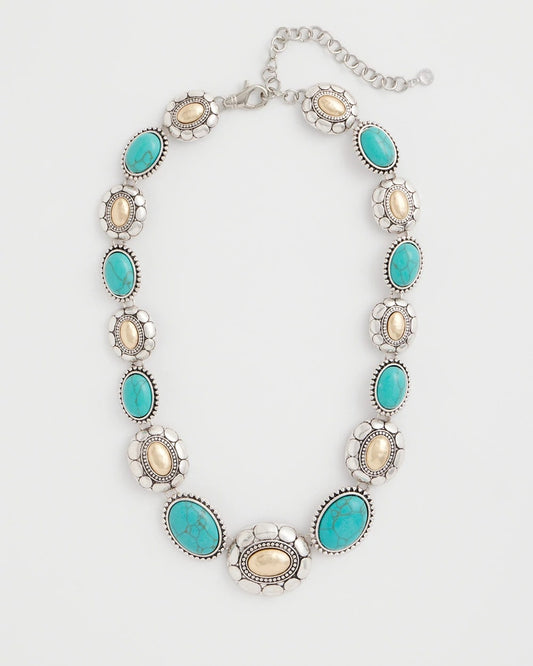 Chico's Turquoise Mixed Metal Collar Necklace Turquoise