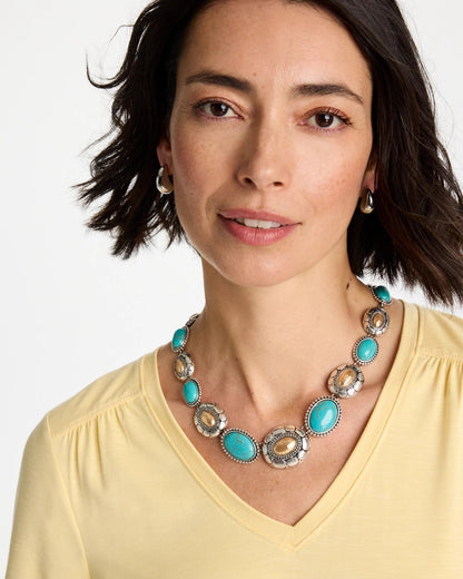 Chico's Turquoise Mixed Metal Collar Necklace Turquoise