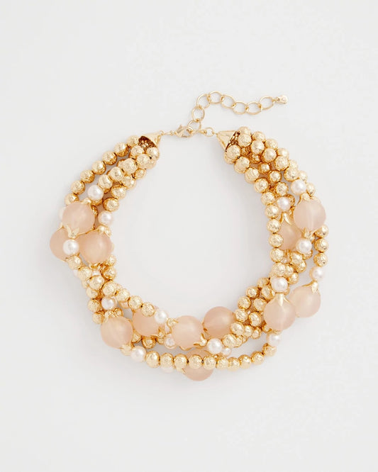 Chico's Gold Pink Chunky Beaded Necklace Pink