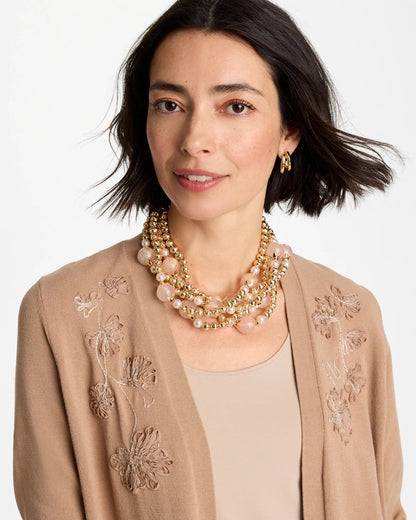 Chico's Gold Pink Chunky Beaded Necklace Pink
