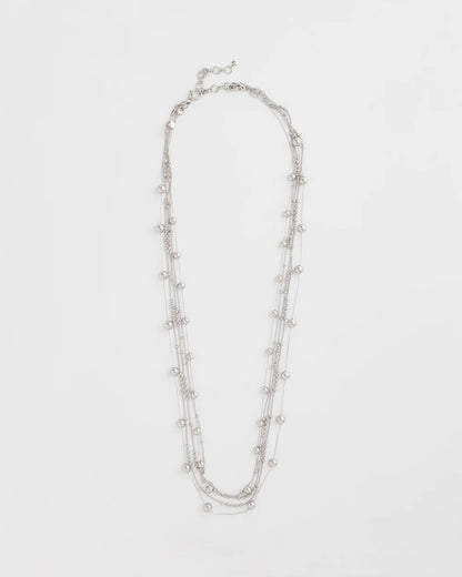 Chico's Multistrand Beaded Silvertone Necklace Silver