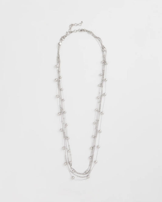 Chico's Multistrand Beaded Silvertone Necklace Silver