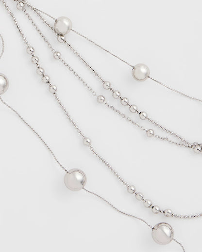 Chico's Multistrand Beaded Silvertone Necklace Silver