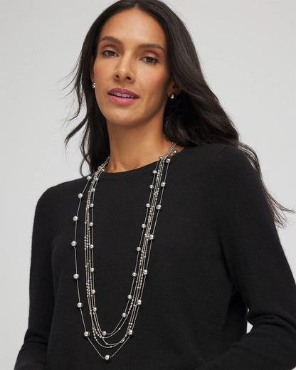 Chico's Multistrand Beaded Silvertone Necklace Silver