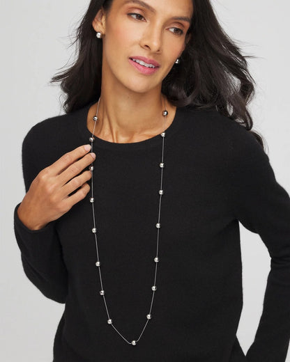 Chico's Multistrand Beaded Silvertone Necklace Silver