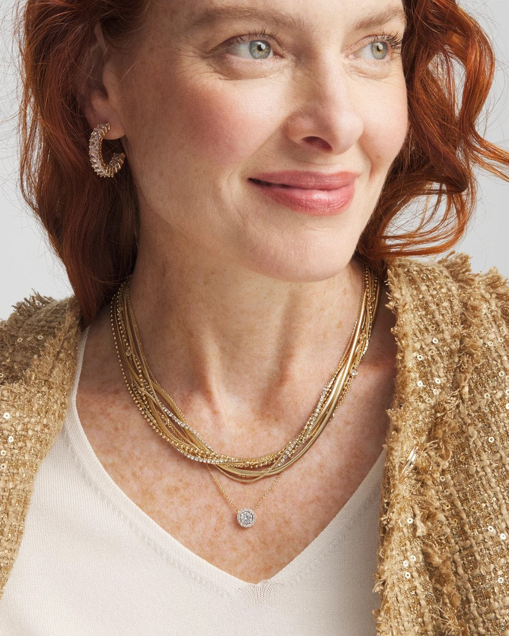 Chico's Gold Tone Drop Stone Necklace Gold