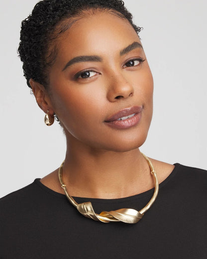 Chico's Golden Leafy Collar Necklace Gold