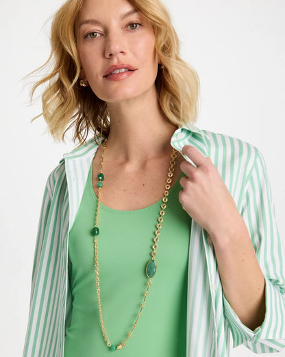Chico's Green Accent Long Single Strand Necklace Green