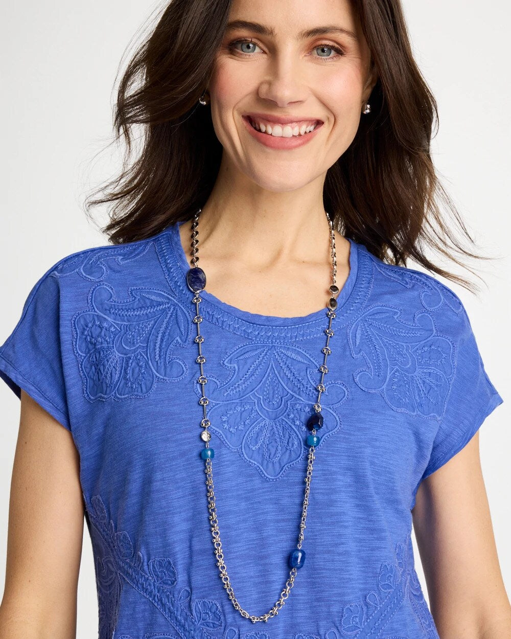 Chico's Blue Accent Long Single Strand Necklace Blue