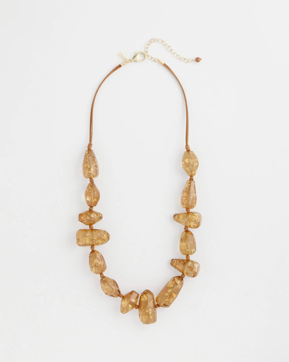 Chico's Gold Foil Long Single Strand Necklace Neutral