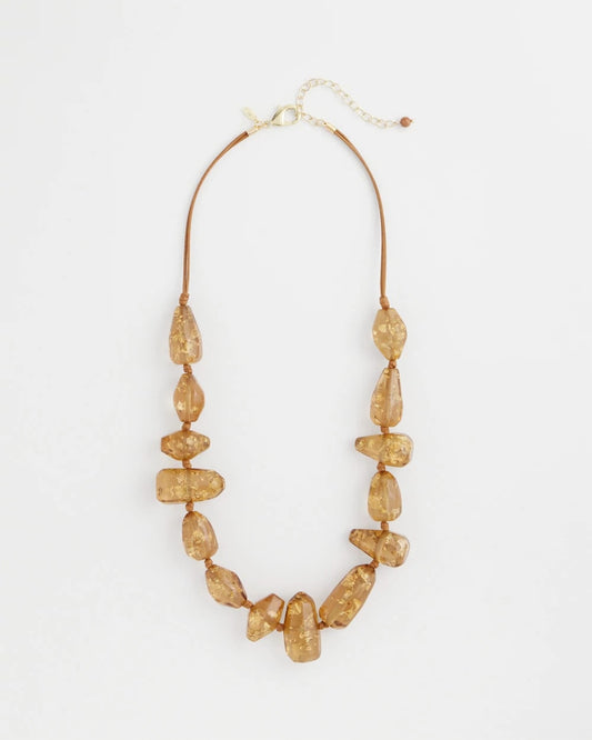 Chico's Gold Foil Long Single Strand Necklace Neutral