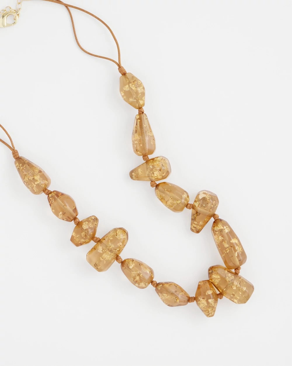 Chico's Gold Foil Long Single Strand Necklace Neutral