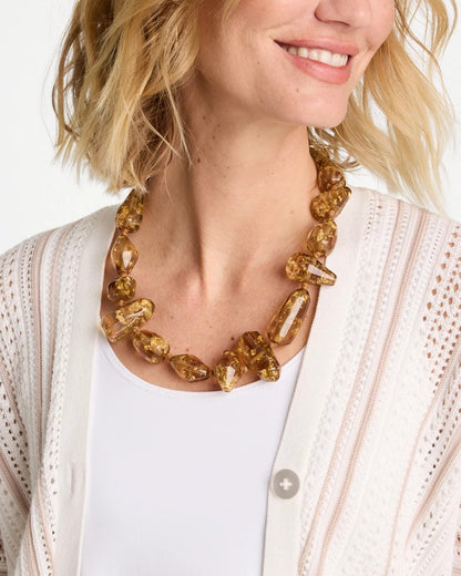 Chico's Gold Foil Long Single Strand Necklace Neutral