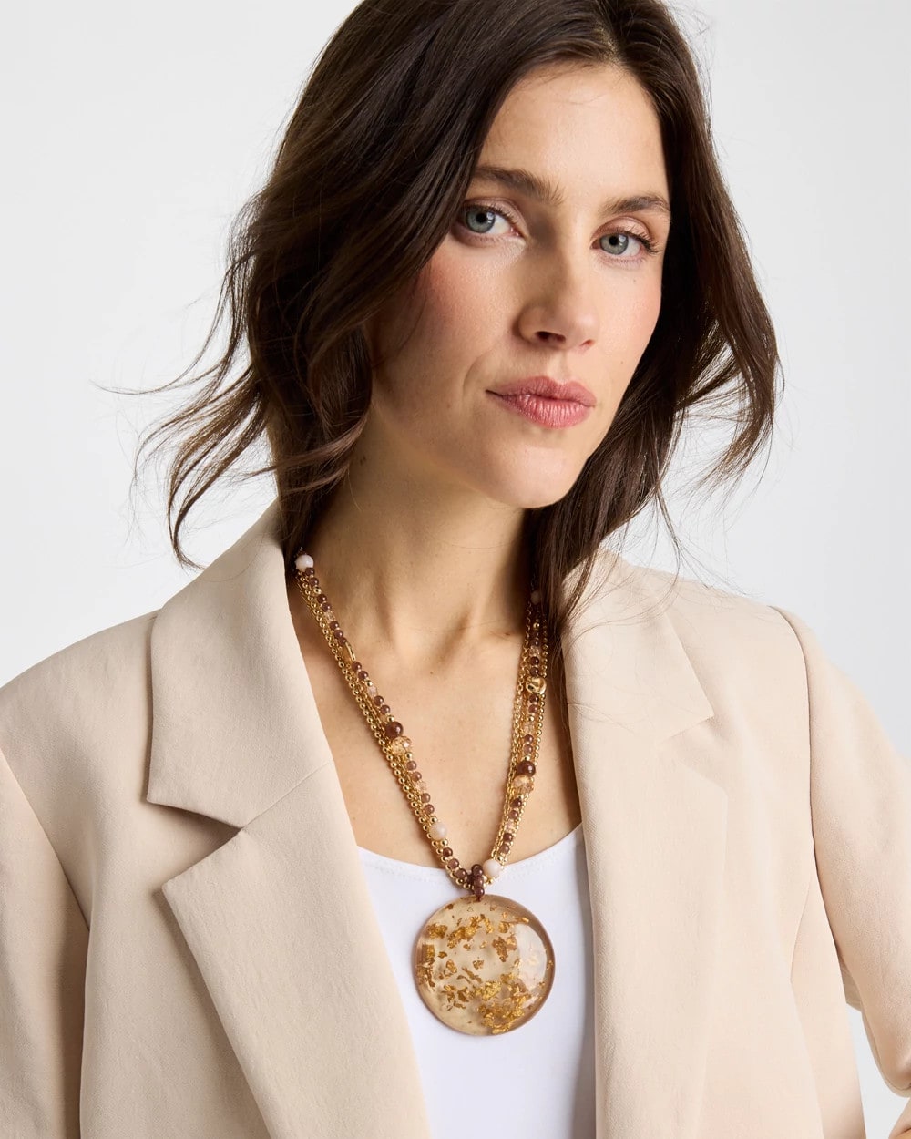 Chico's Gold Foil Pendant Necklace Neutral