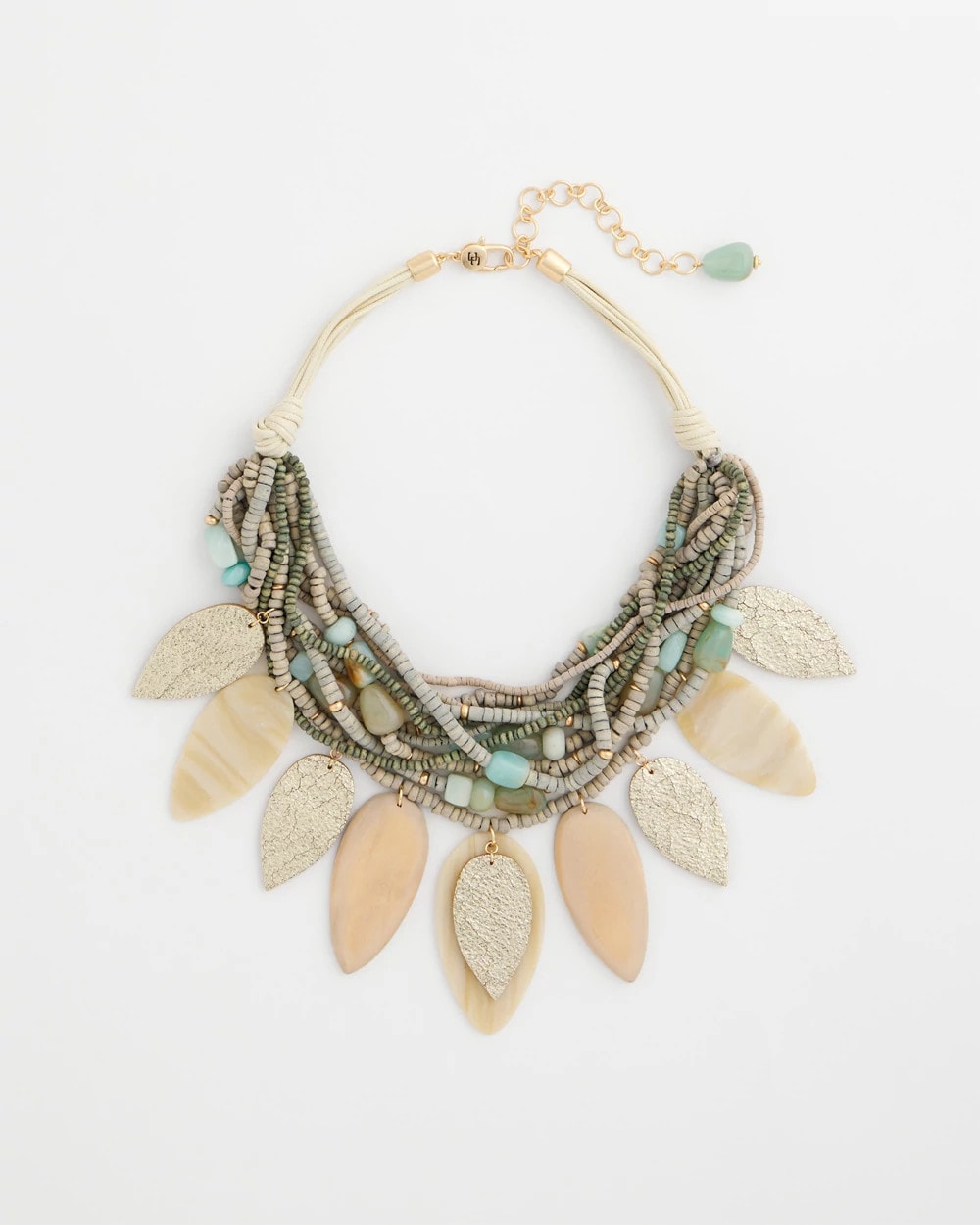Chico's Multistrand Wood Petal Necklace Aqua