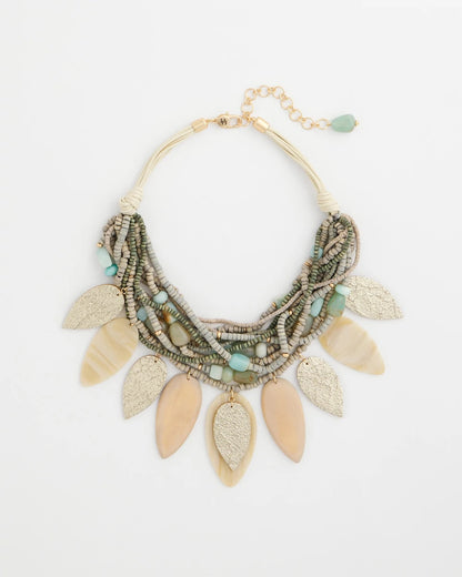 Chico's Multistrand Wood Petal Necklace Aqua